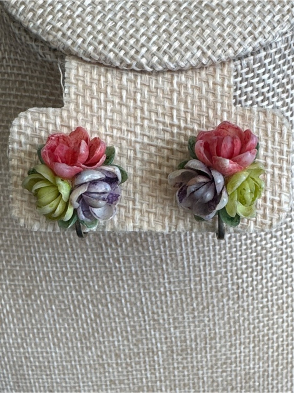 VTG Mid-Century Flower Cluster Earrings Retro 1950s Screw Back Floral